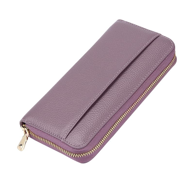Purple Genuine Leather RFID Blocking Long Wallet - Unisex Multi-Card