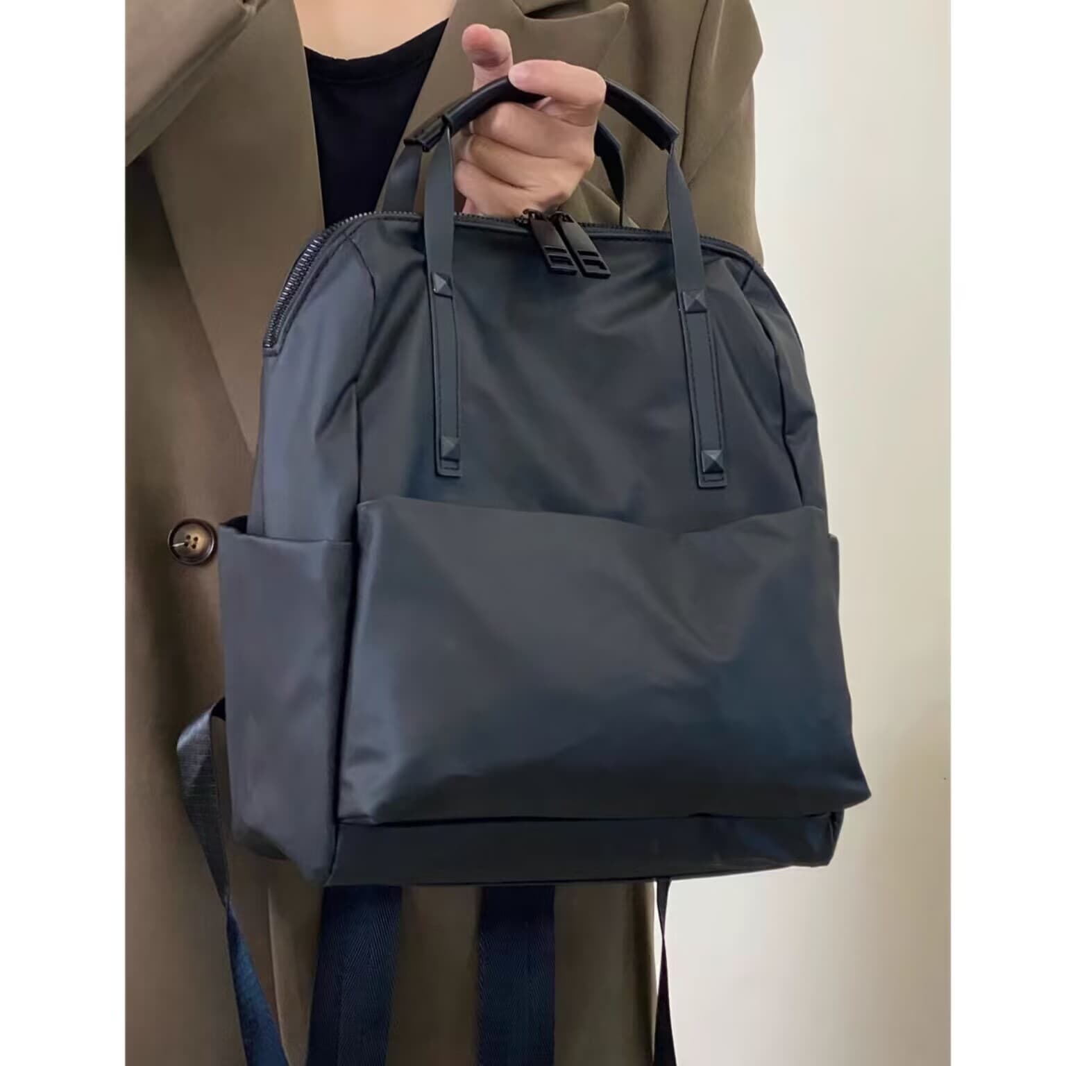 Size S Black Waterproof Nylon Backpack - Lightweight, Multi-Pocket
