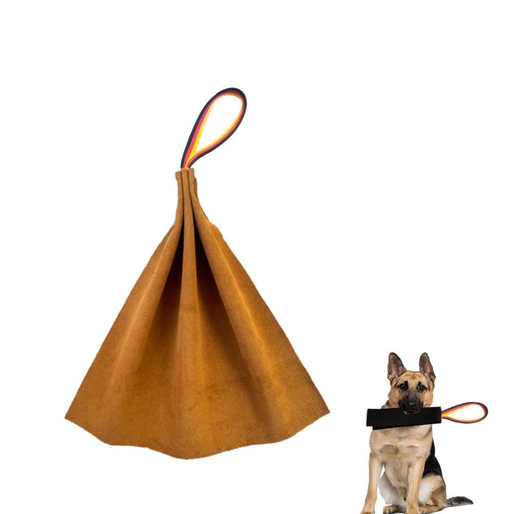 Brown Full-Grain Leather Dog Training Tug - Interactive Bite Rag with Strong