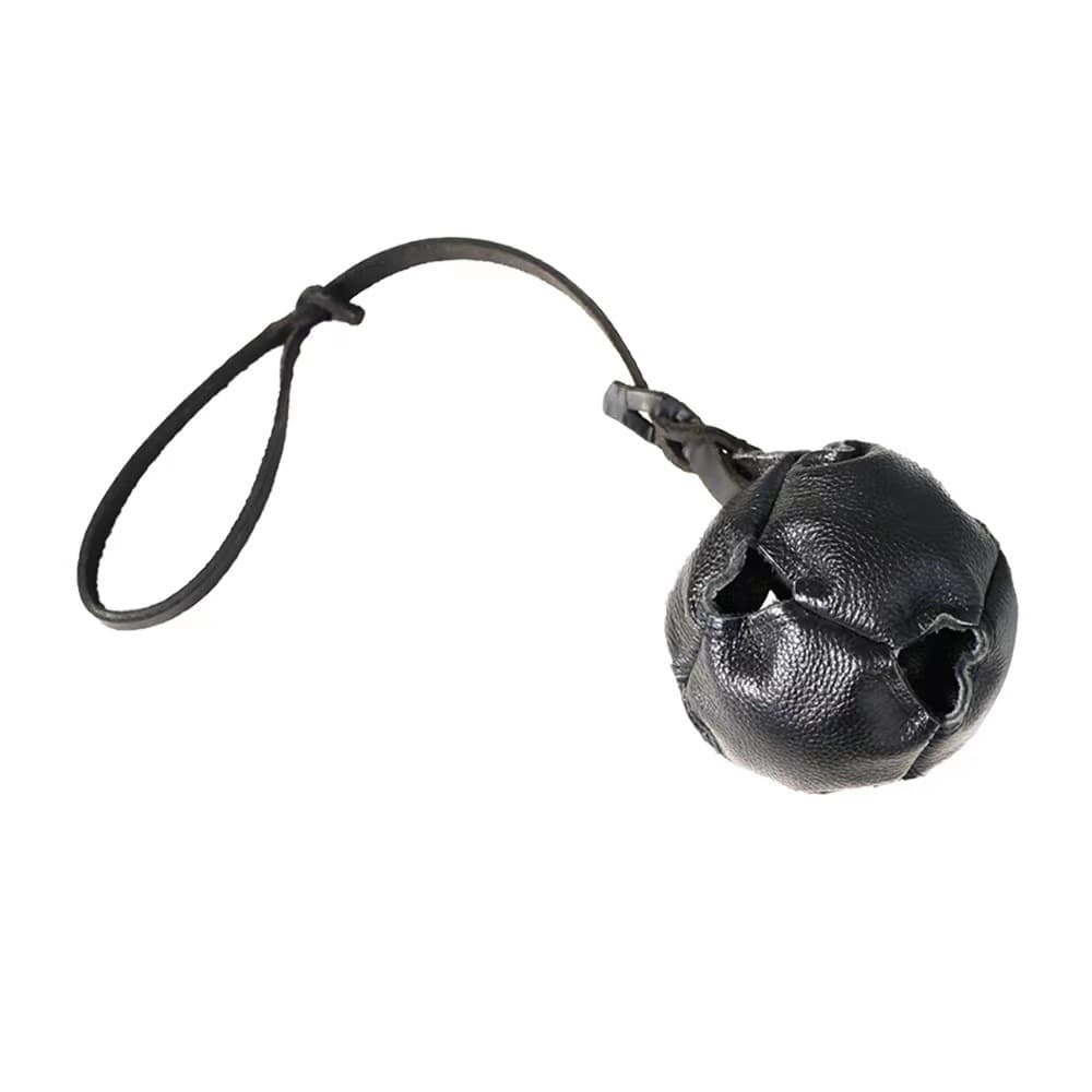 Black Leather Dog Training Ball with Loop Handle - Interactive Bite & Tug