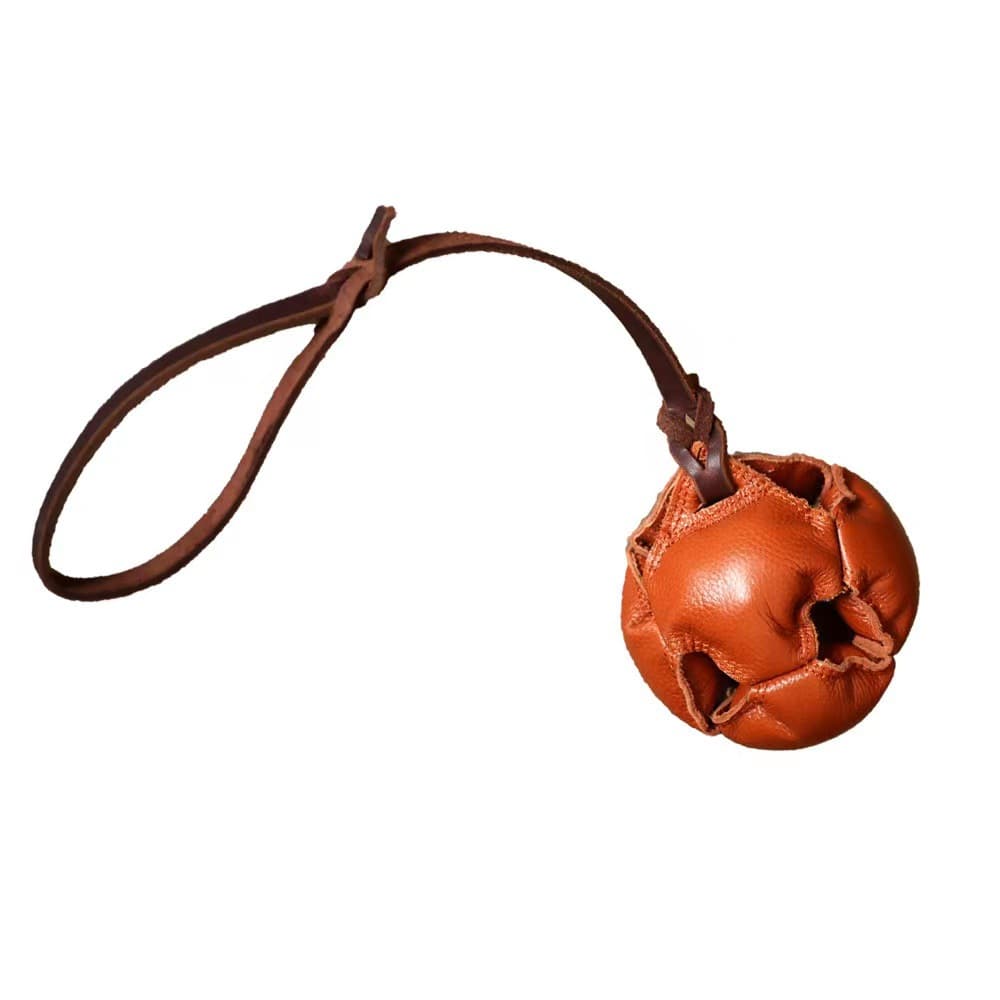 Brown Leather Dog Training Ball with Loop Handle - Interactive Bite & Tug