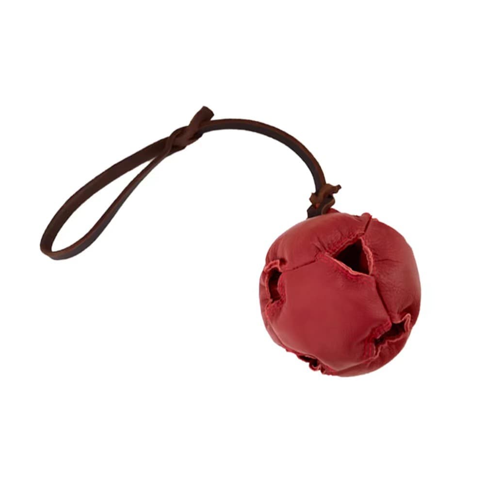 Red Leather Dog Training Ball with Loop Handle - Interactive Bite & Tug Toy
