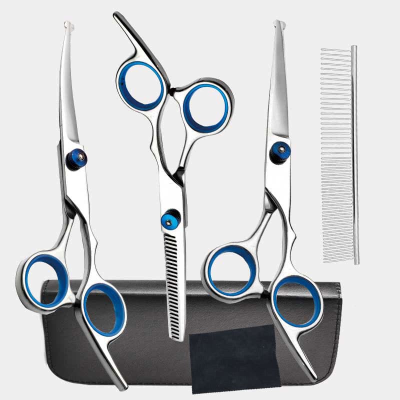Blue and Silver Complete 5-Piece Pet Grooming Scissors Kit - 6.0 Inch