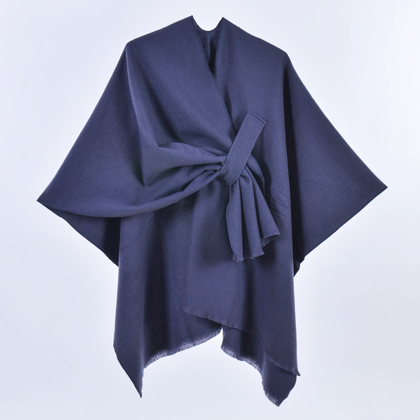 Dark Blue Soft Knit Poncho Cape - Warm Autumn Winter Shawl Wrap with Side