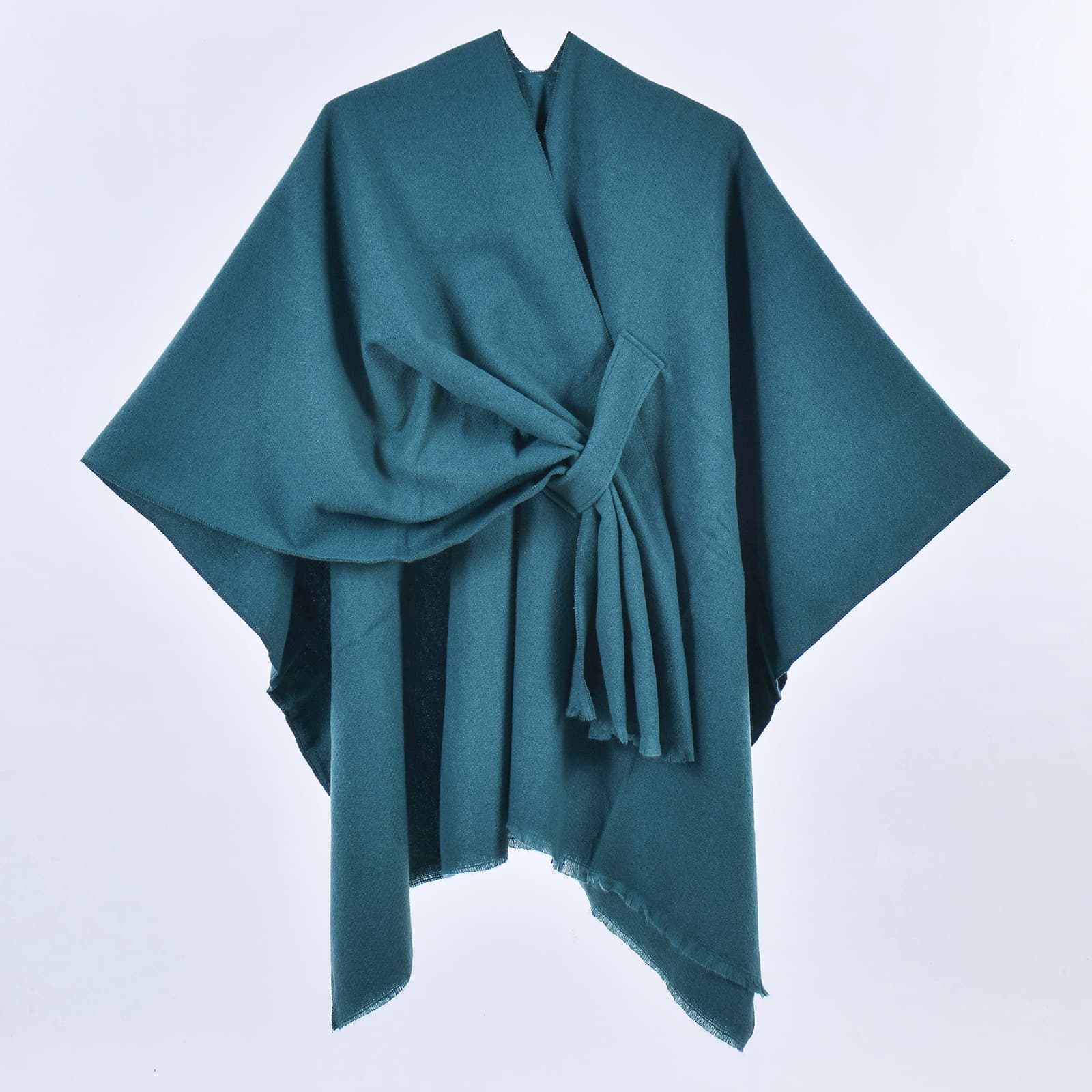 Dark Green Soft Knit Poncho Cape - Warm Autumn Winter Shawl Wrap with Side