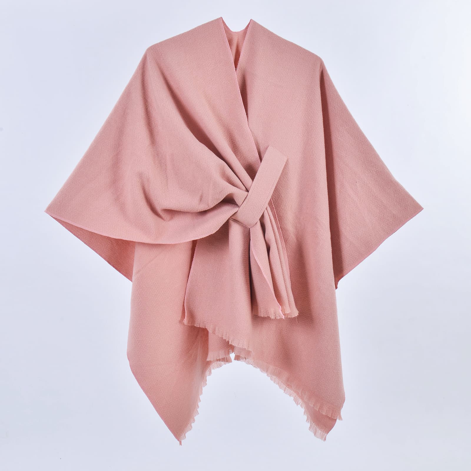 Pink Soft Knit Poncho Cape - Warm Autumn Winter Shawl Wrap with Side Tie