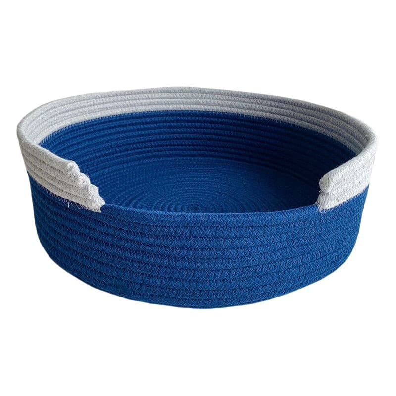 Blue and White Two-Tone Woven Cotton Rope Cat Bed - Cozy Handmade Pet Nest