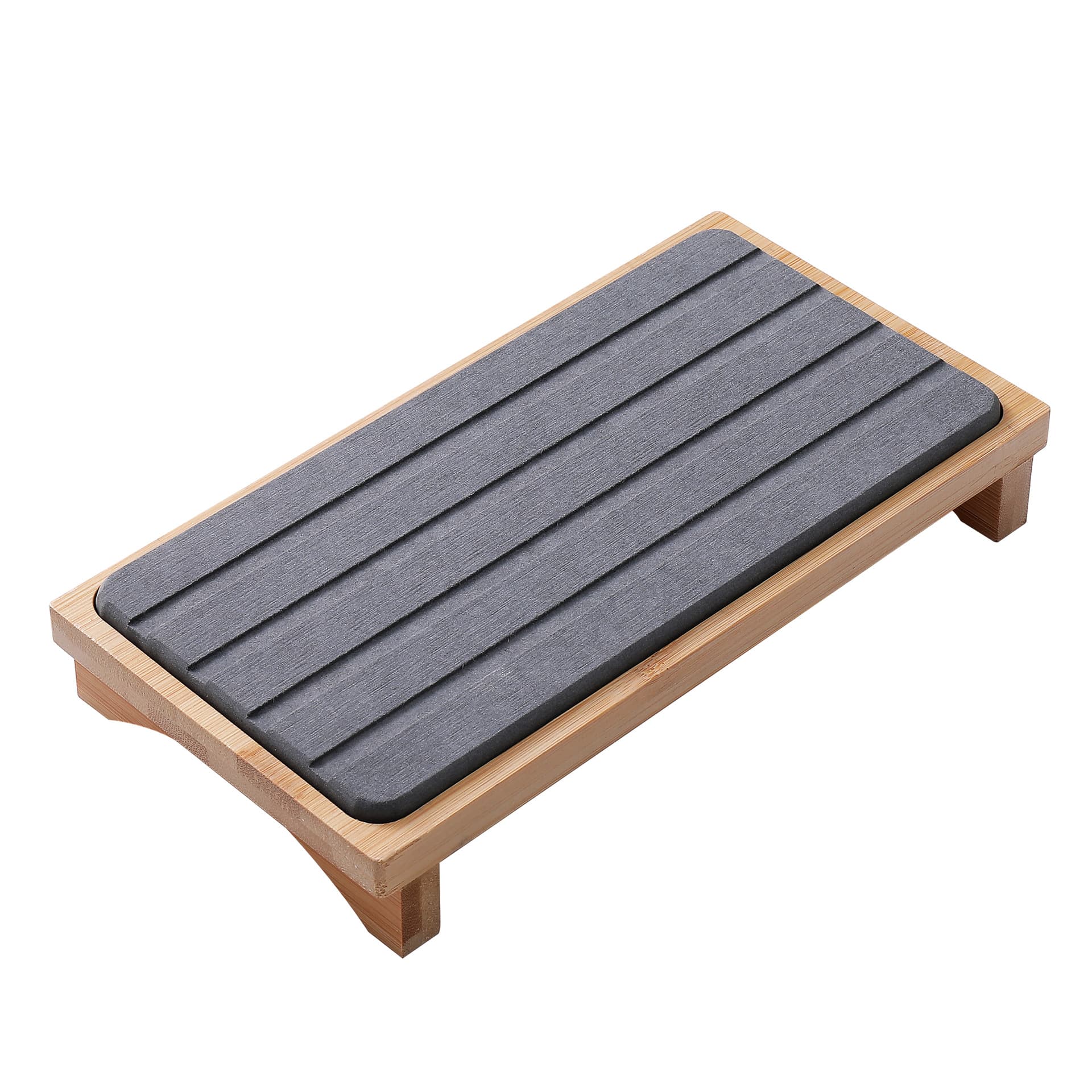 Dark Grey Natural Diatomaceous Earth Absorbent Drying Tray with Bamboo Base