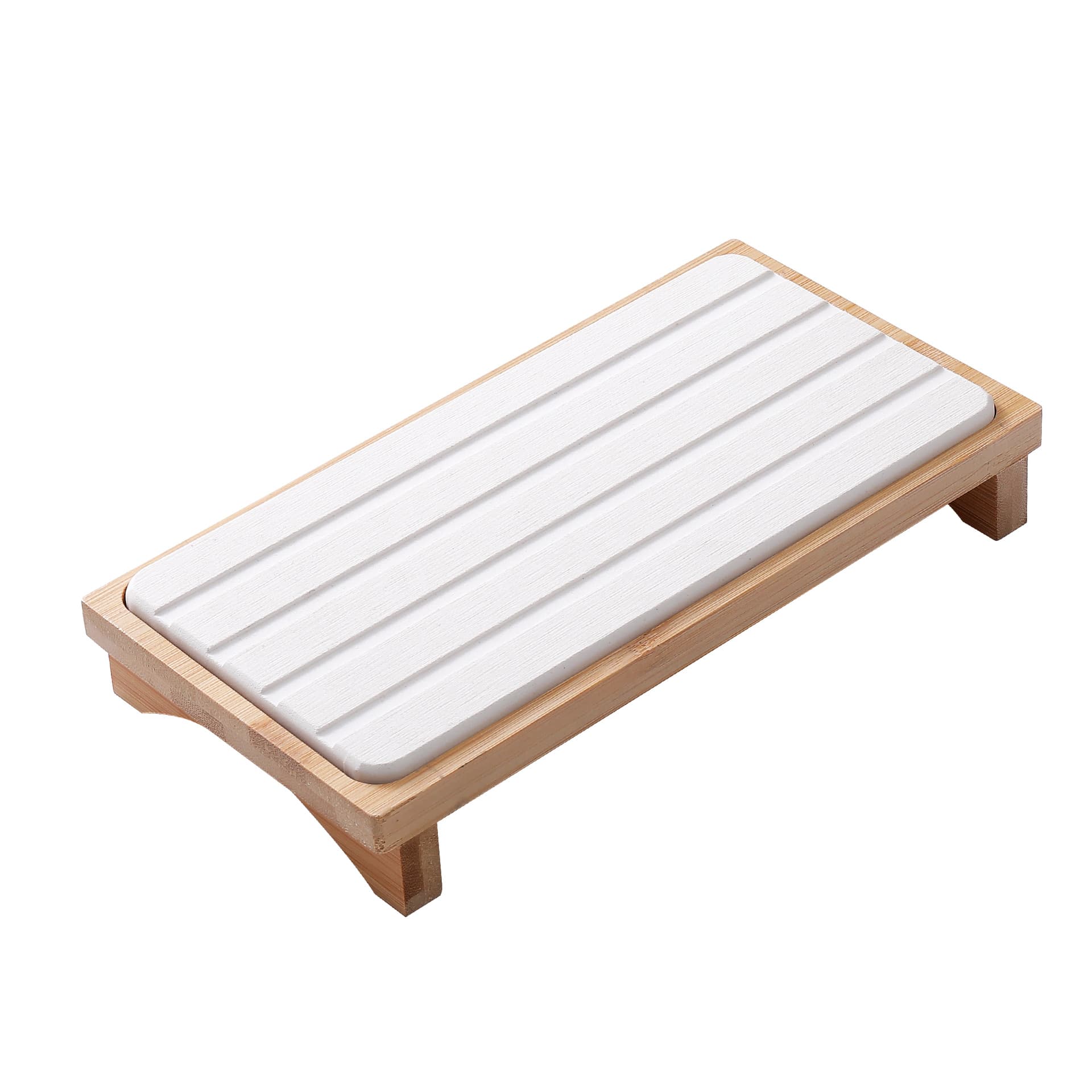 White Natural Diatomaceous Earth Absorbent Drying Tray with Bamboo Base