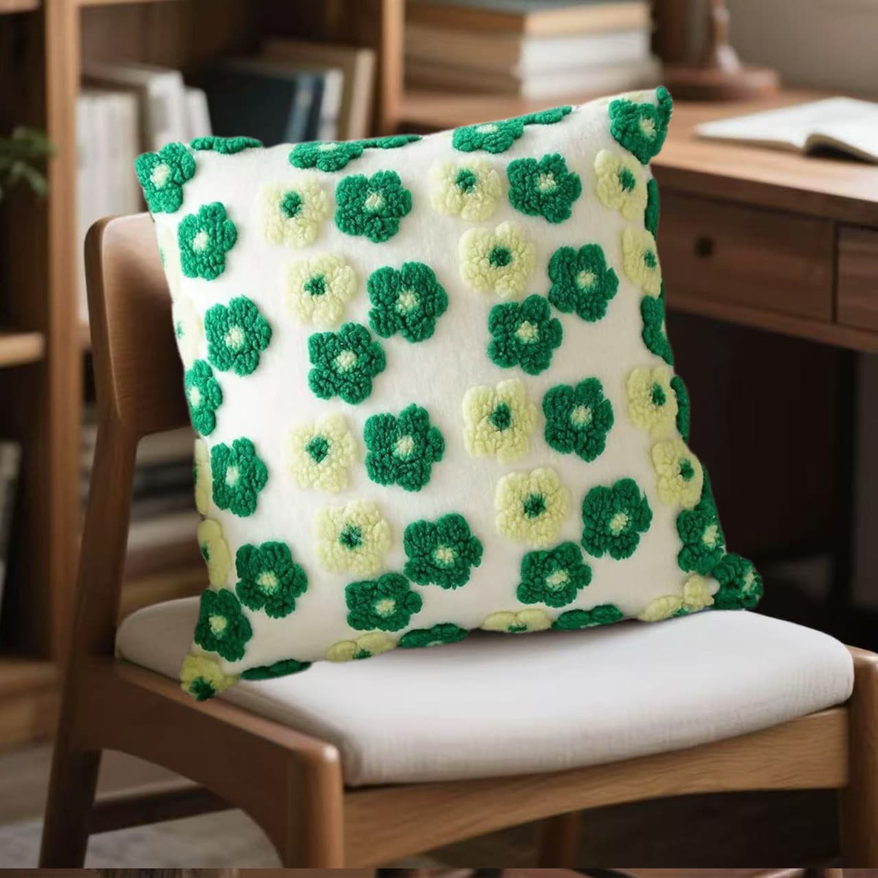 Green and Yellow Charming 3D Floral Plush Cushion Covers - Green Yellow