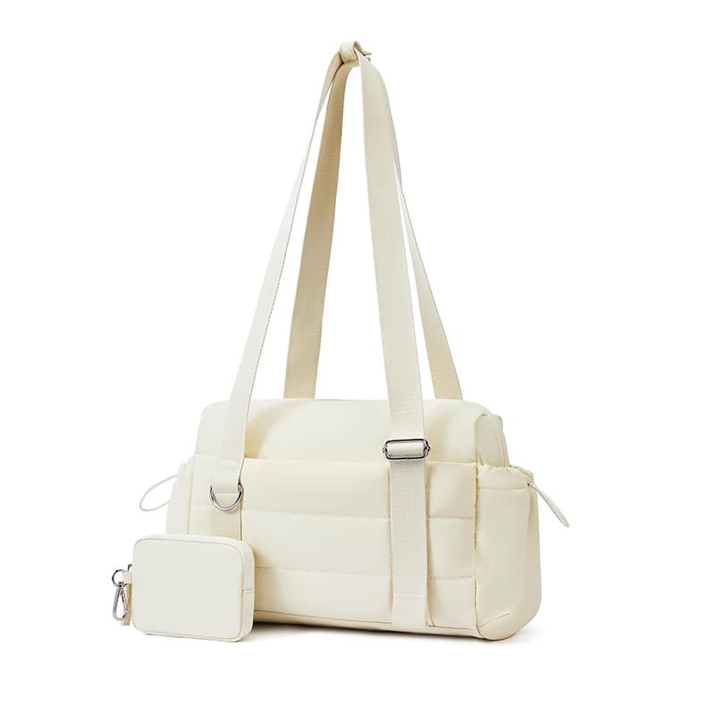 Beige Women's Mini Gym Duffel Bag - Lightweight Nylon Shoulder Tote with Wet