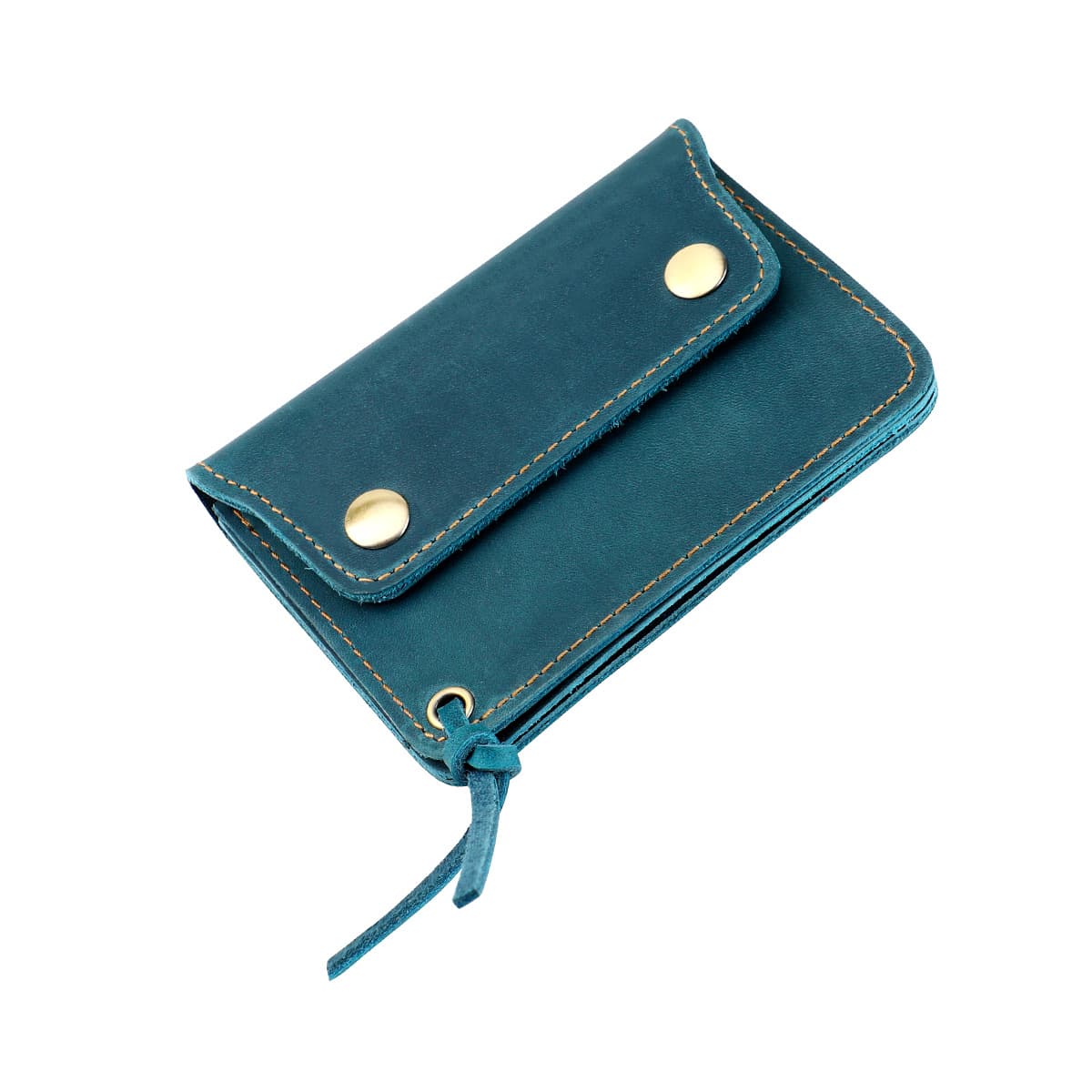 Blue Vintage Handmade Crazy Horse Leather Wallet - Compact Card Holder
