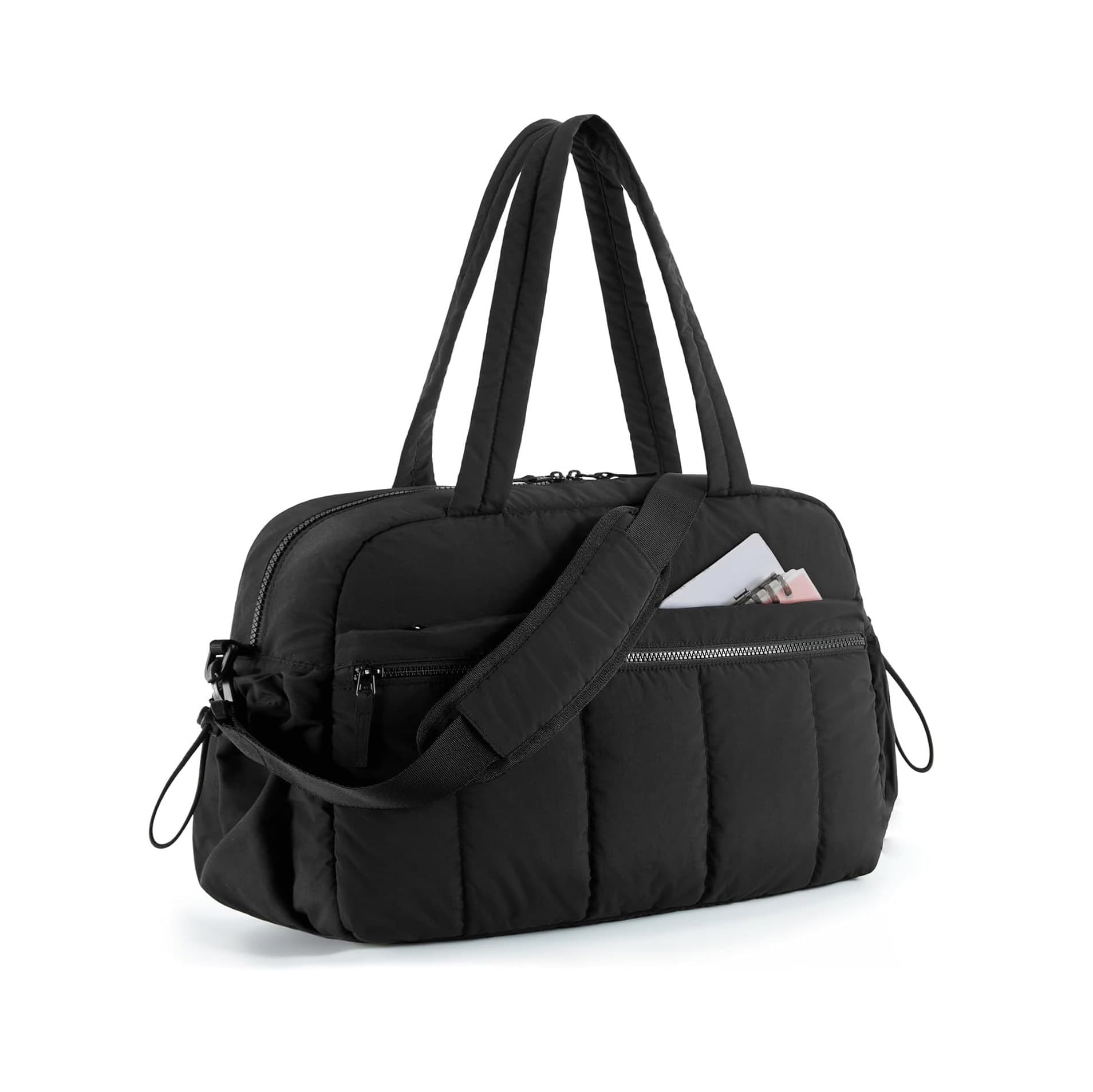 Black Large Capacity Quilted Travel Tote Bag - 42 × 19 × 30 cm