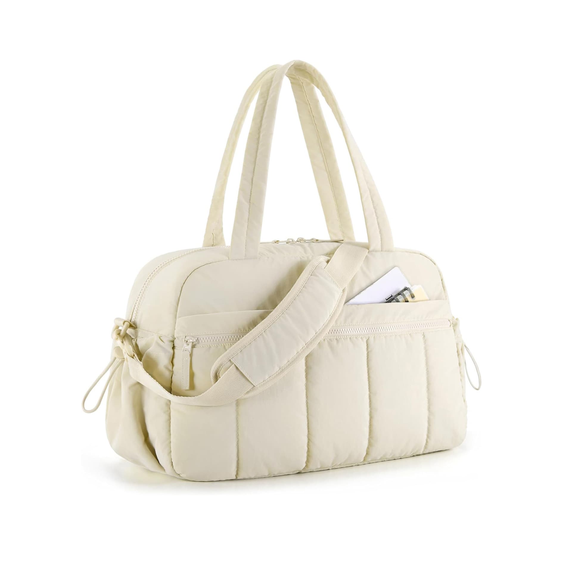 White Large Capacity Quilted Travel Tote Bag - 42 × 19 × 30 cm