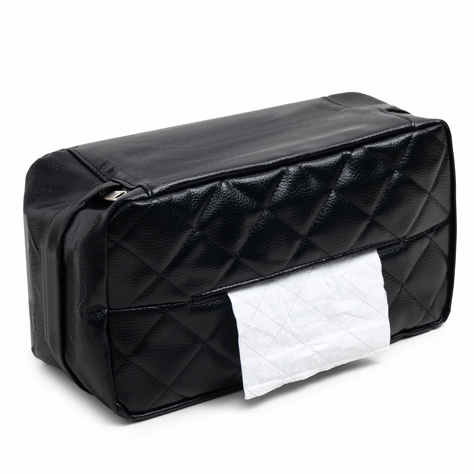 Black Universal Leather Car Tissue Box Holder - Visor, Armrest & Seat Back
