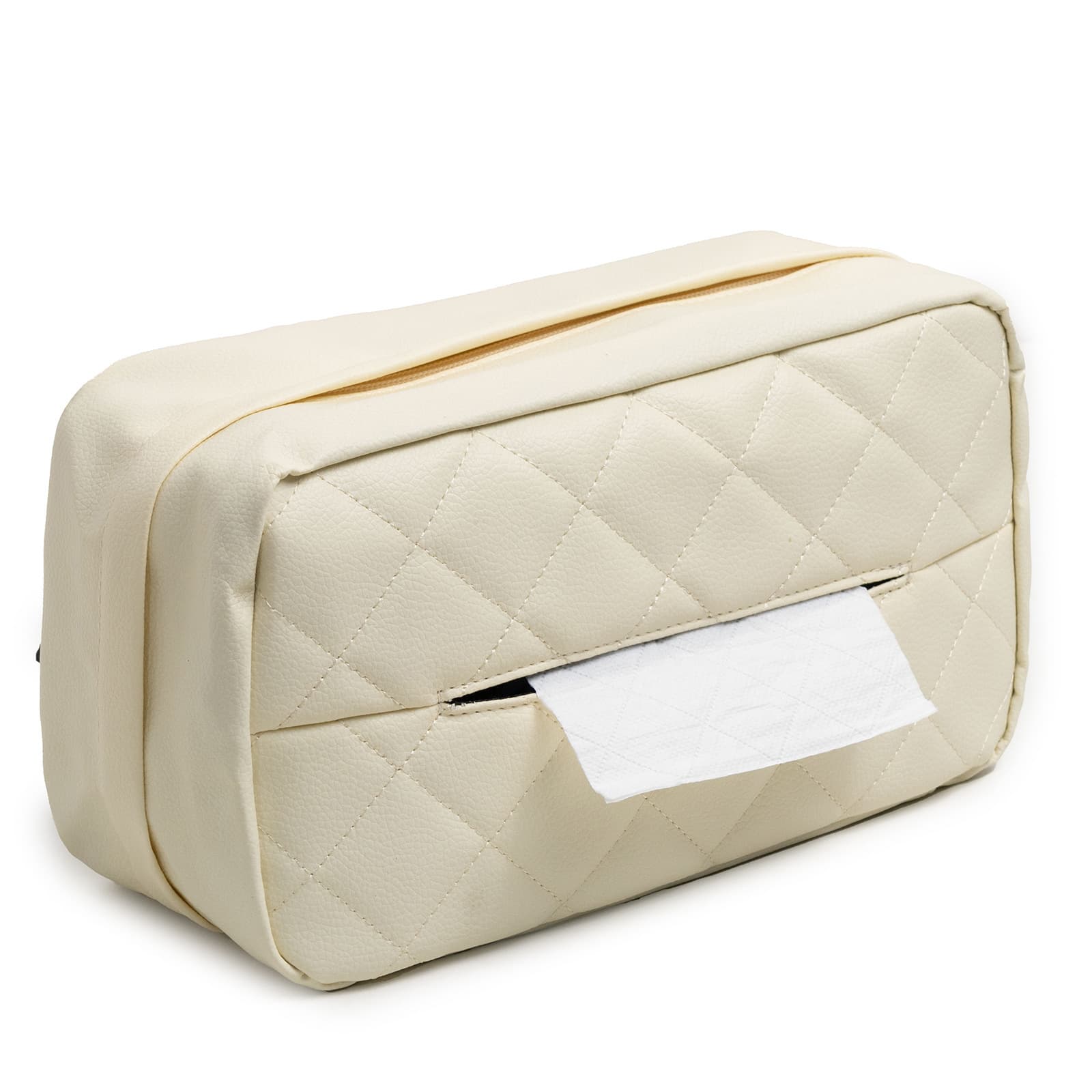 White Universal Leather Car Tissue Box Holder - Visor, Armrest & Seat Back