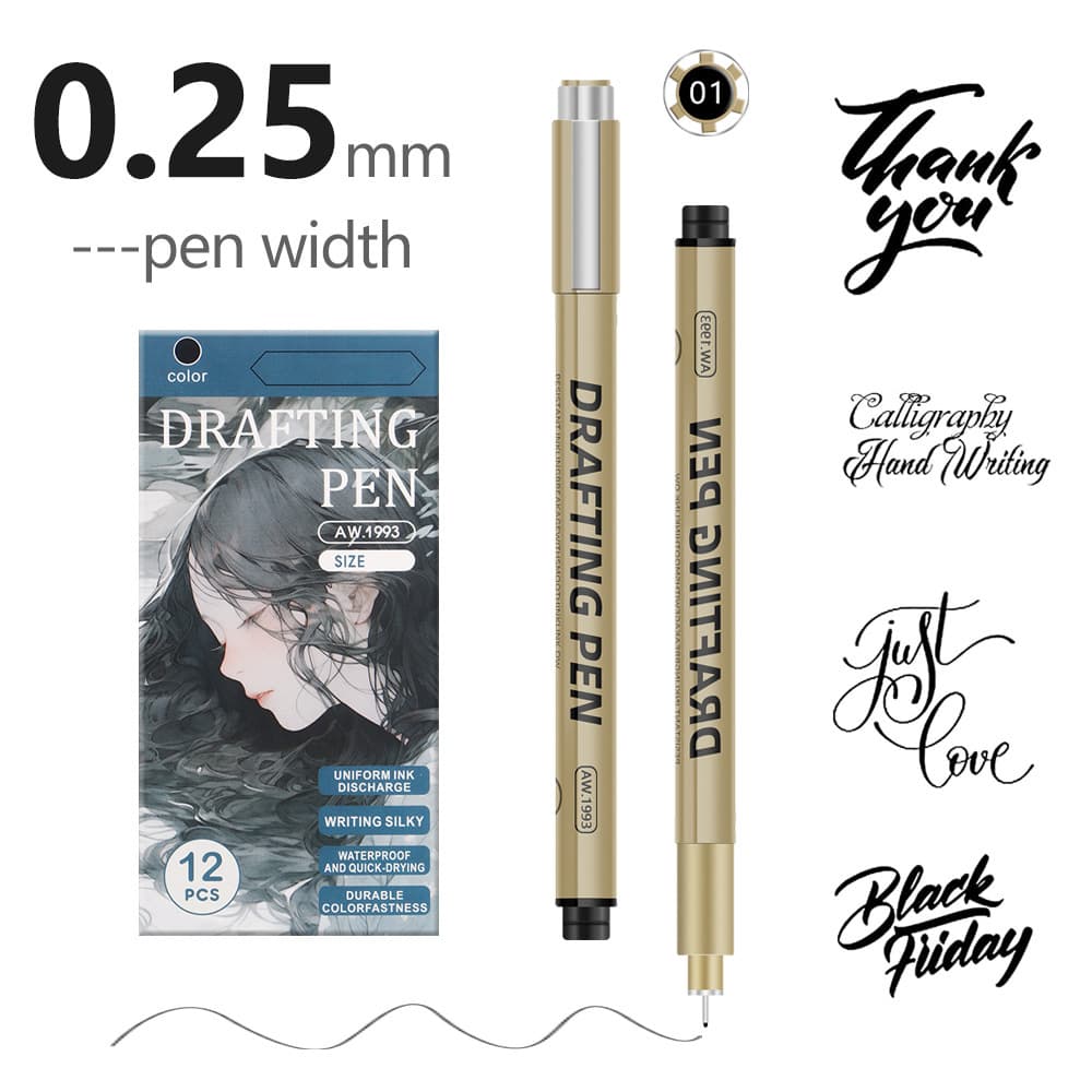 0.25mm 24-Piece Precision Drawing Pen Set - Waterproof Anime Sketching Pens