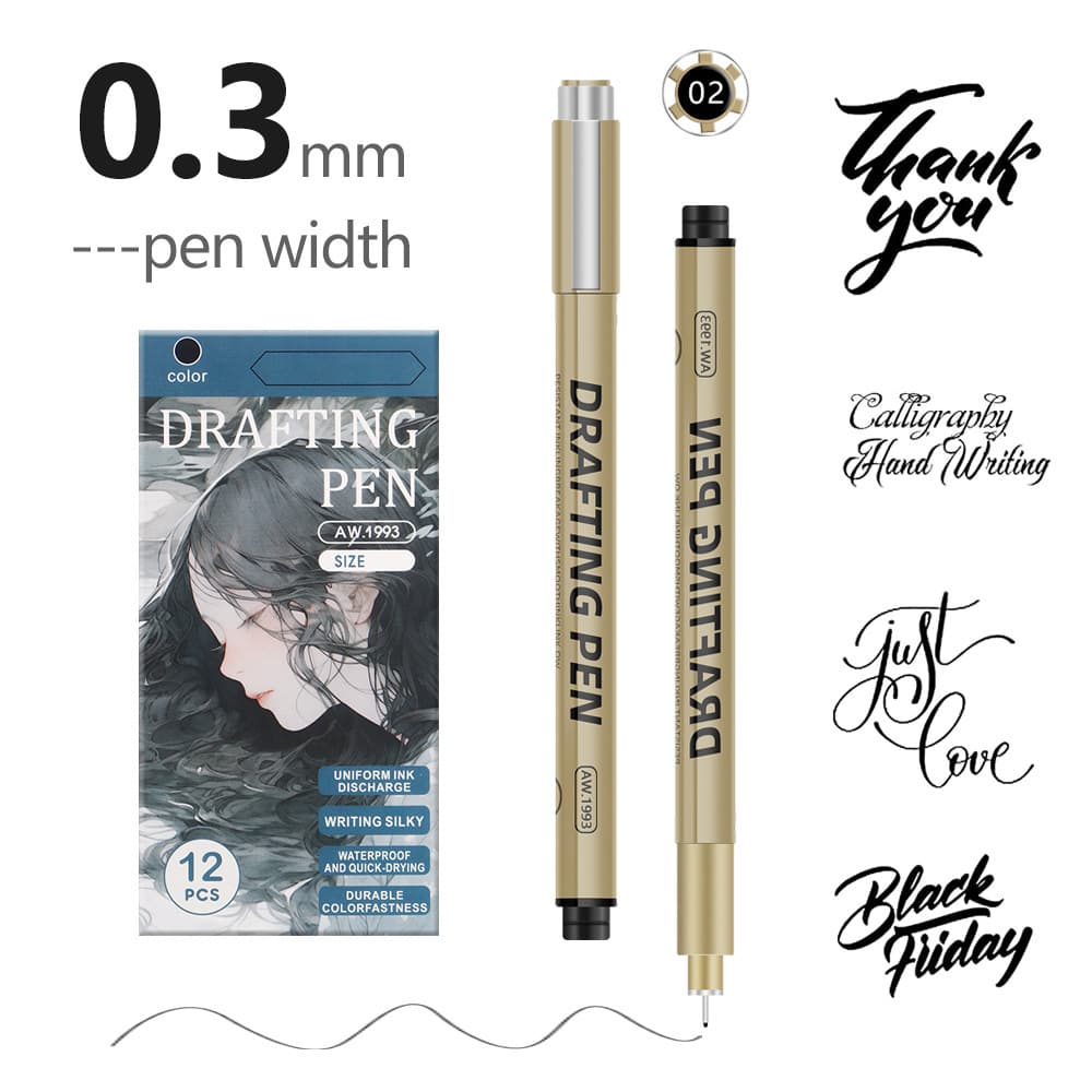 0.3mm 24-Piece Precision Drawing Pen Set - Waterproof Anime Sketching Pens