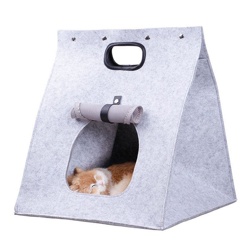Grey Cozy A-Frame Felt Pet Teepee - Foldable & Portable Cat Cave Bed