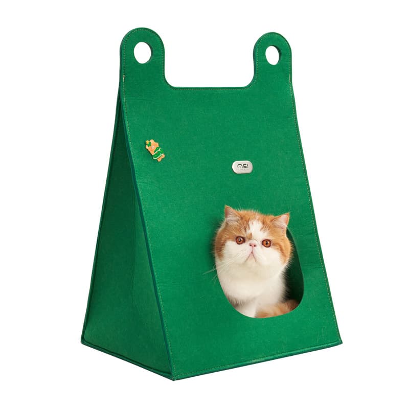 Green Cozy A-Frame Felt Pet Teepee - Foldable & Portable Cat Cave Bed