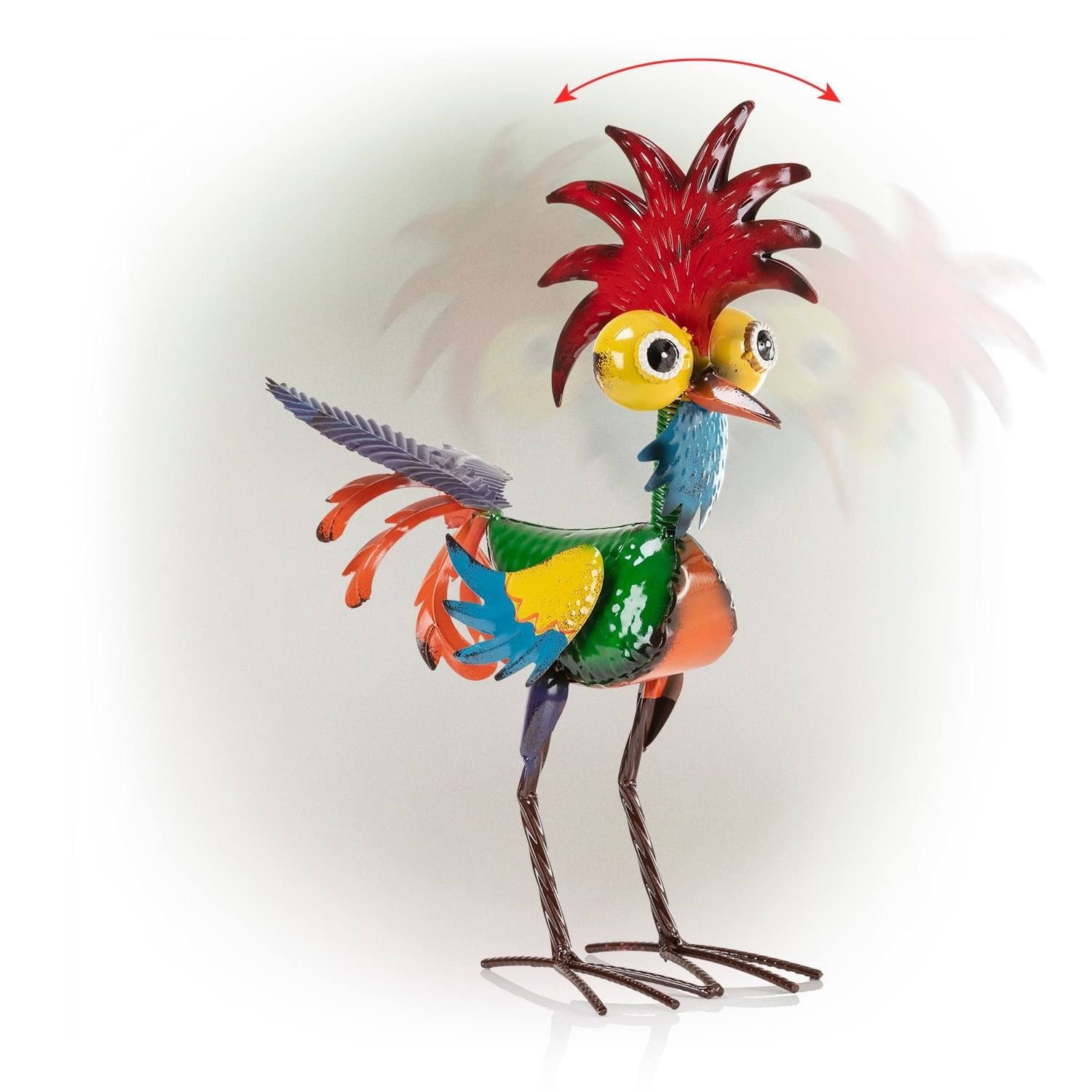 Colorful Garden Rooster Statue - 19 × 22 cm Outdoor Metal Ornament for Lawn