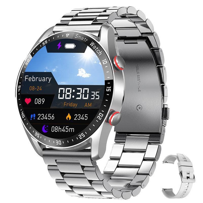 Silver Silicone +22MM Silver Mitsubishi Steel Strip Business Smartwatch