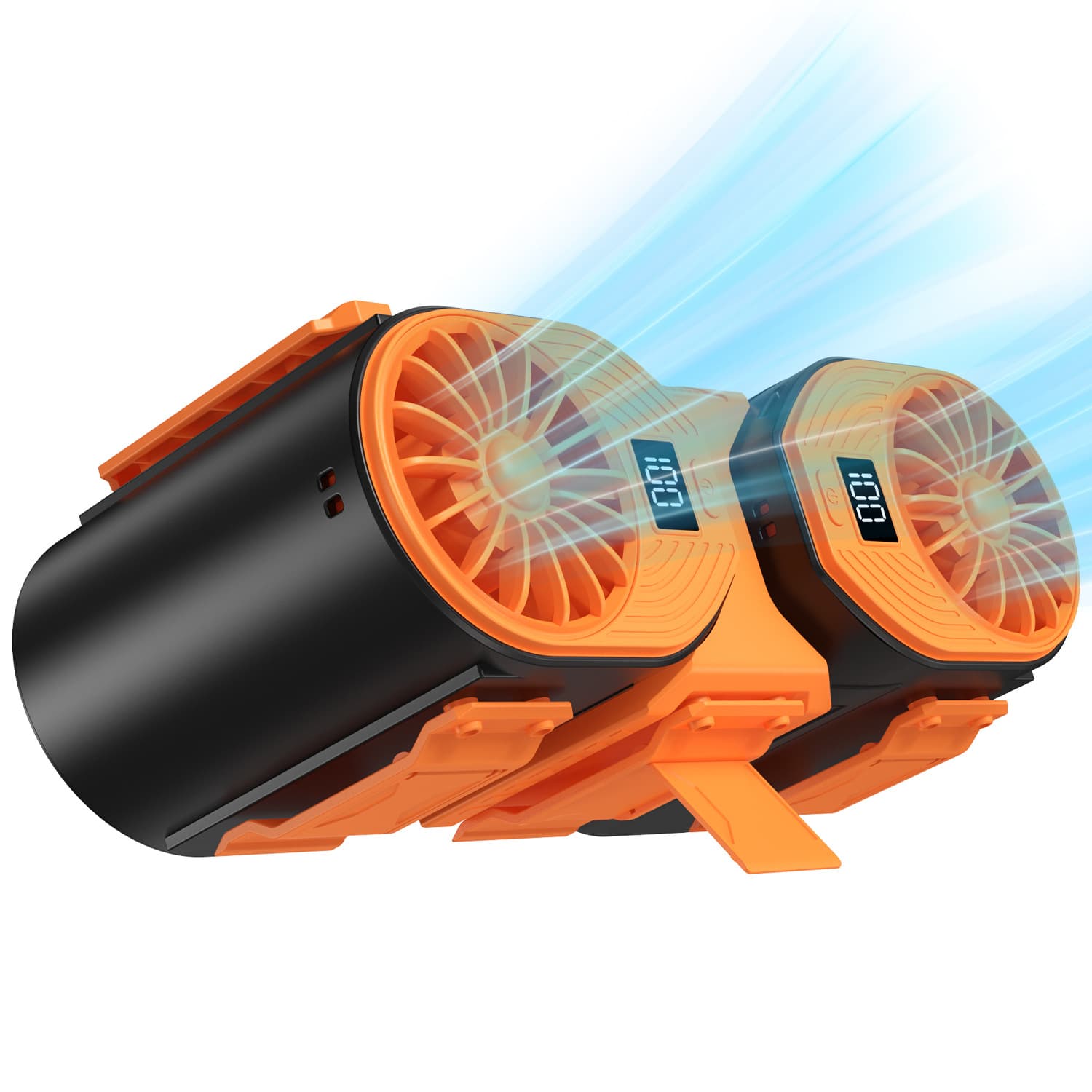 Black-orange Portable Turbo Waist Fan with Digital Display - Black orange