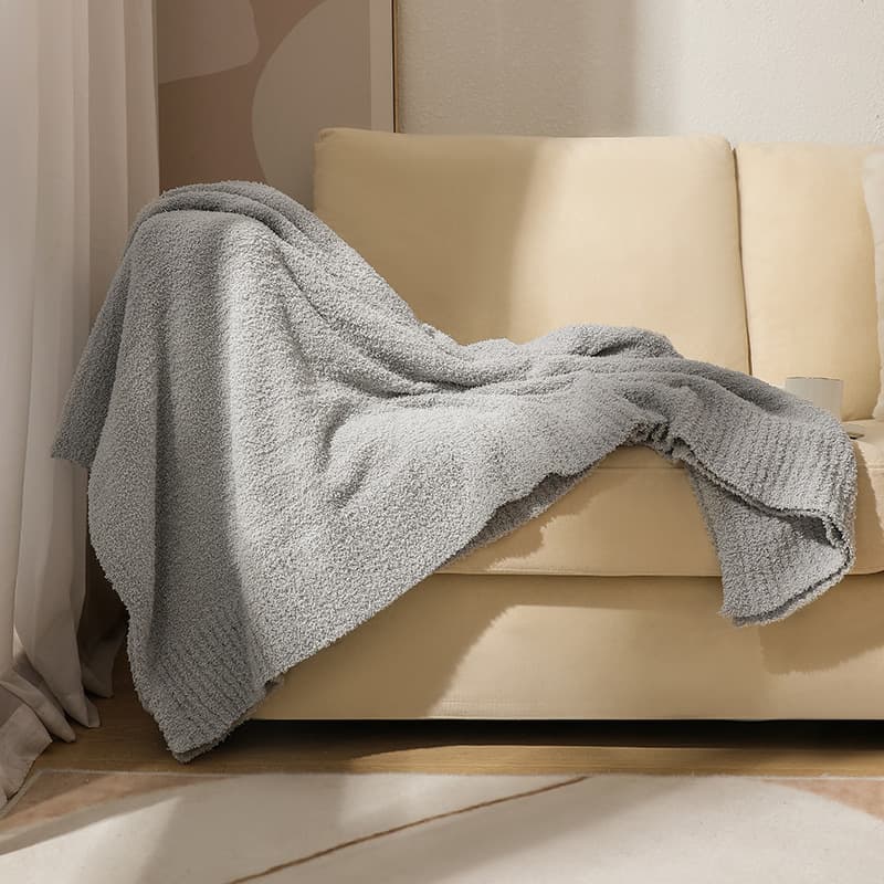 Grey Plush Solid Color Knitted Blanket for Sofa and Office - Cozy Comfort