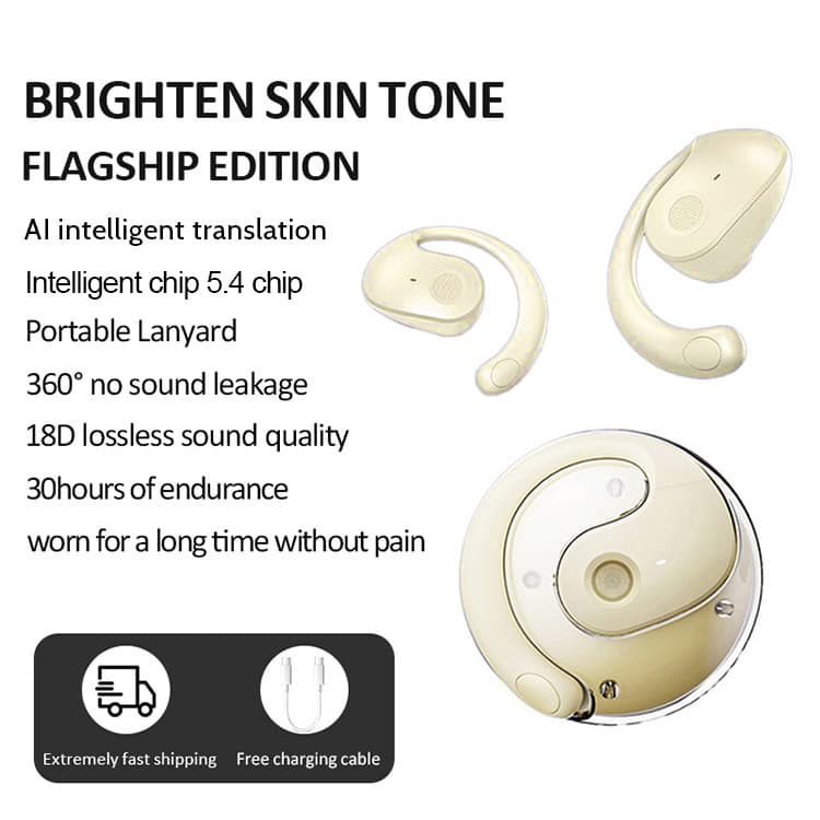 Yellow T2 AI Smart Translation Earbuds - Open-Ear OWS Bluetooth 5.4