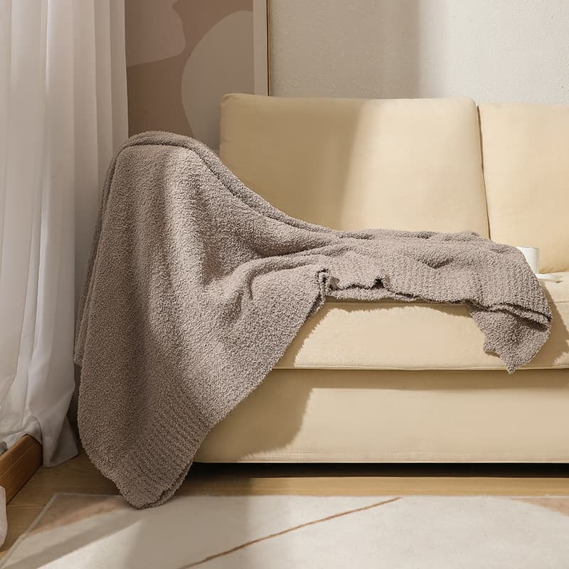 Khaki Solid Color Plush Knitted Blanket for Sofa and Office, 152 × 203 cm