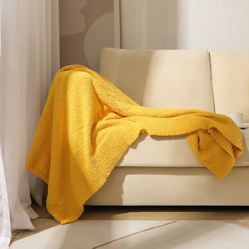 Yellow Solid Color Plush Knitted Blanket for Sofa and Office, 152 × 203 cm