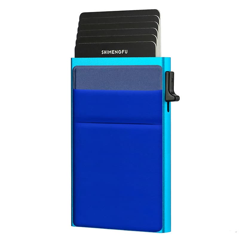 Ultra-Slim Pop-Up Card Holder Wallet with RFID - Blue + Blue Card Holder