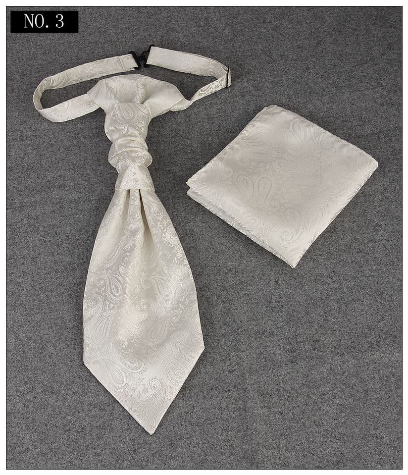 Men's Formal Paisley Ascot Cravat & Pocket Square Set - Ivory White