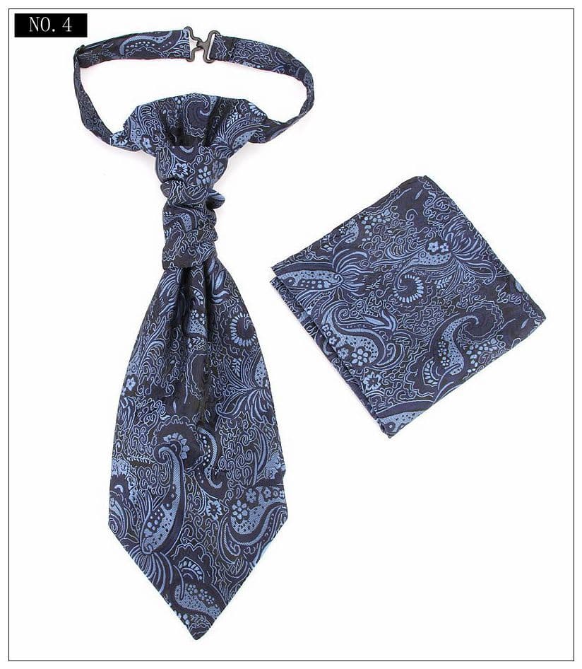 Men's Formal Paisley Ascot Cravat & Pocket Square Set - Deep Blue pattern