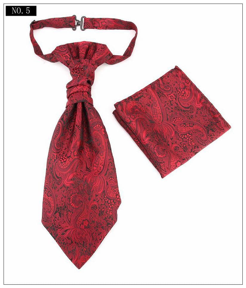 Men's Formal Paisley Ascot Cravat & Pocket Square Set - Red Pattern