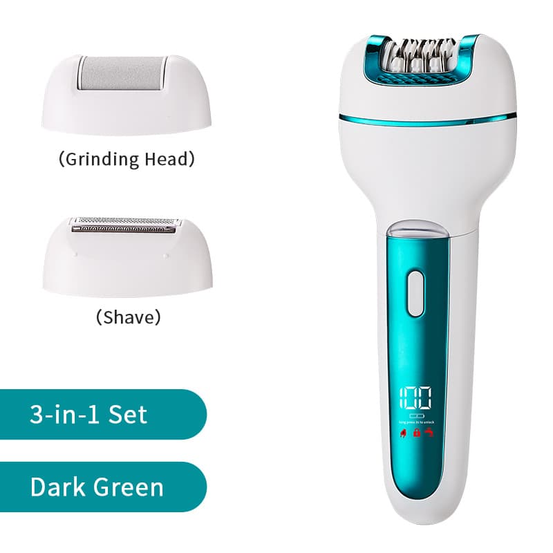 3-in-1 Ladies Electric Epilator, Shaver & Callus Remover - Light Green