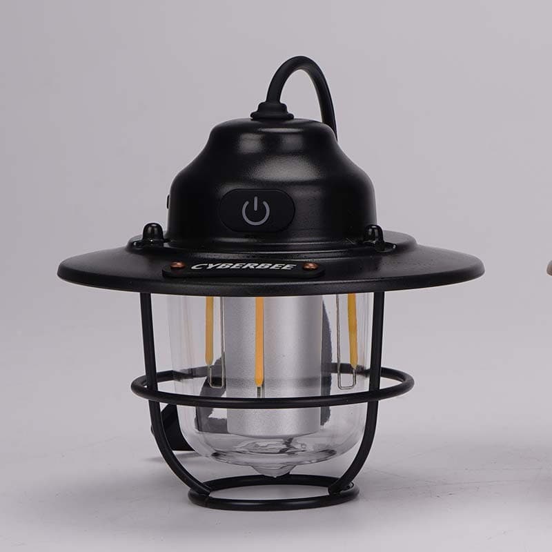 Retro LED Camping Lantern with Multiple Light Modes - USB - Black