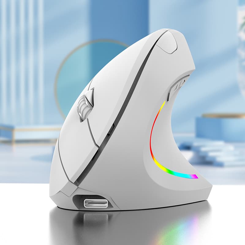Ergonomic Vertical Wireless Mouse - 2.4G/Bluetooth, Rechargeable - White