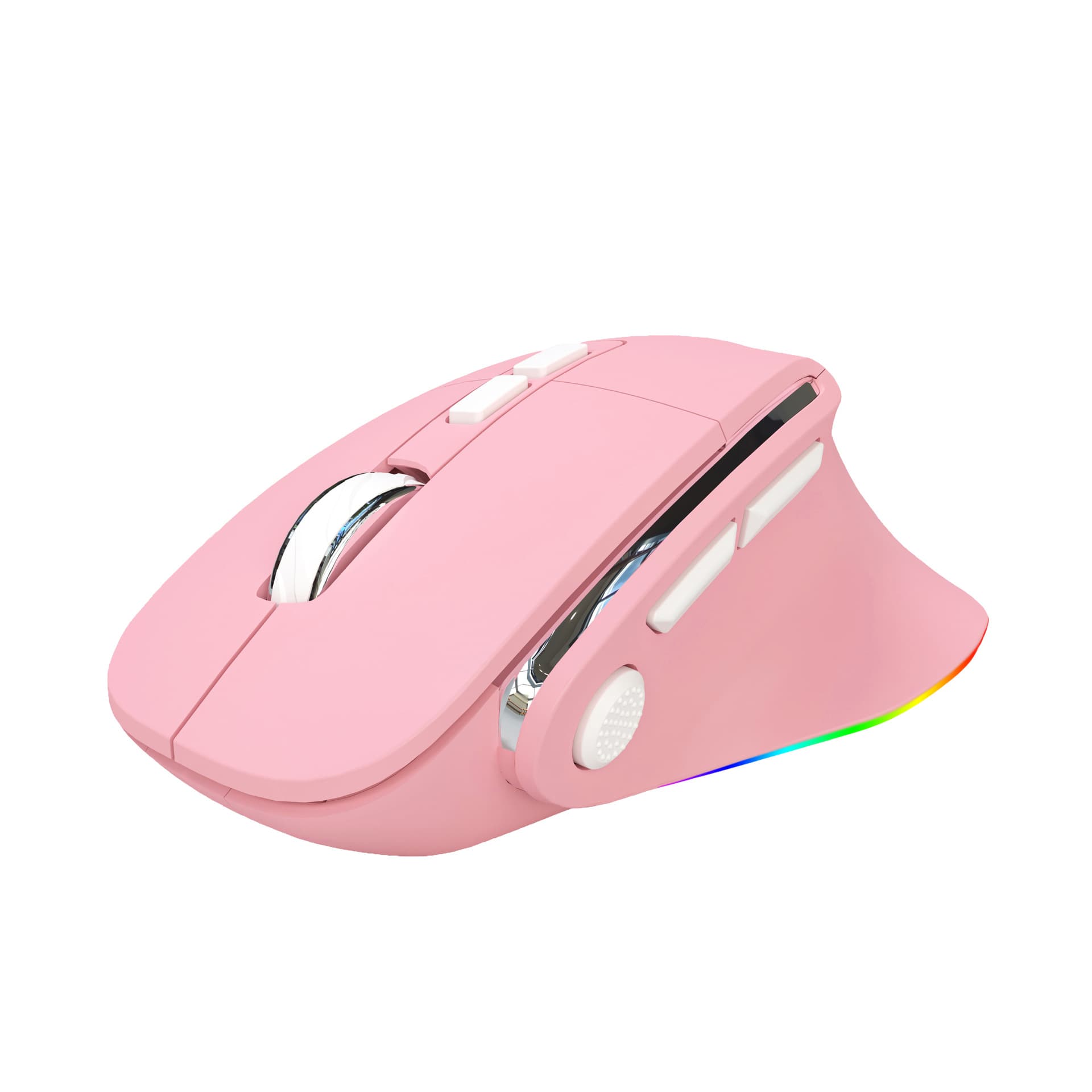 Ergonomic Vertical Wireless Mouse - Dual Mode (2.4G + Bluetooth), RGB - Pink