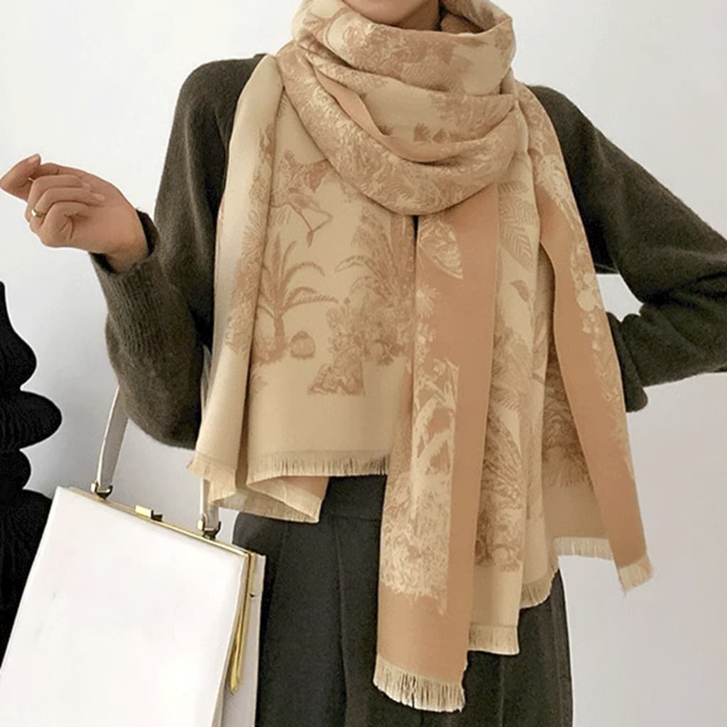 Camel yellow Soft Printed Pashmina Style Wrap - Large Scarf - 185 × 65 cm