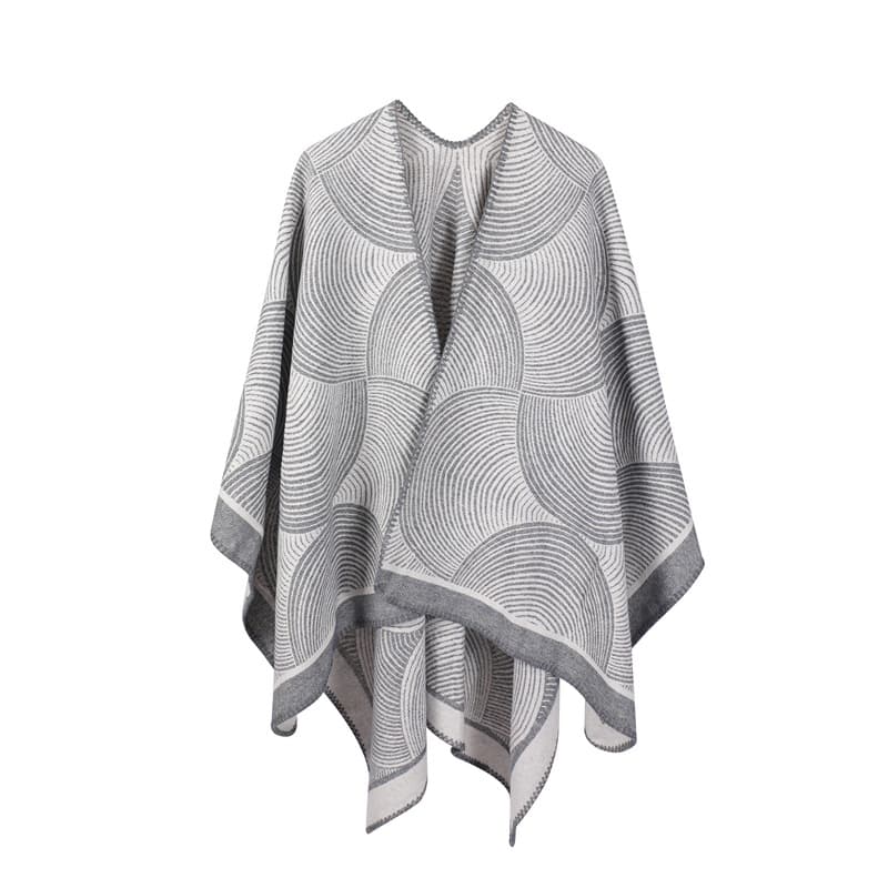 Grey Geometric Print Cape - Cozy Knit Poncho for Women (165 × 130 cm)