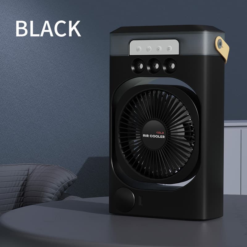 Black 3-in-1 Portable Air Cooler Fan - Desktop Humidifier & LED Light, Nano