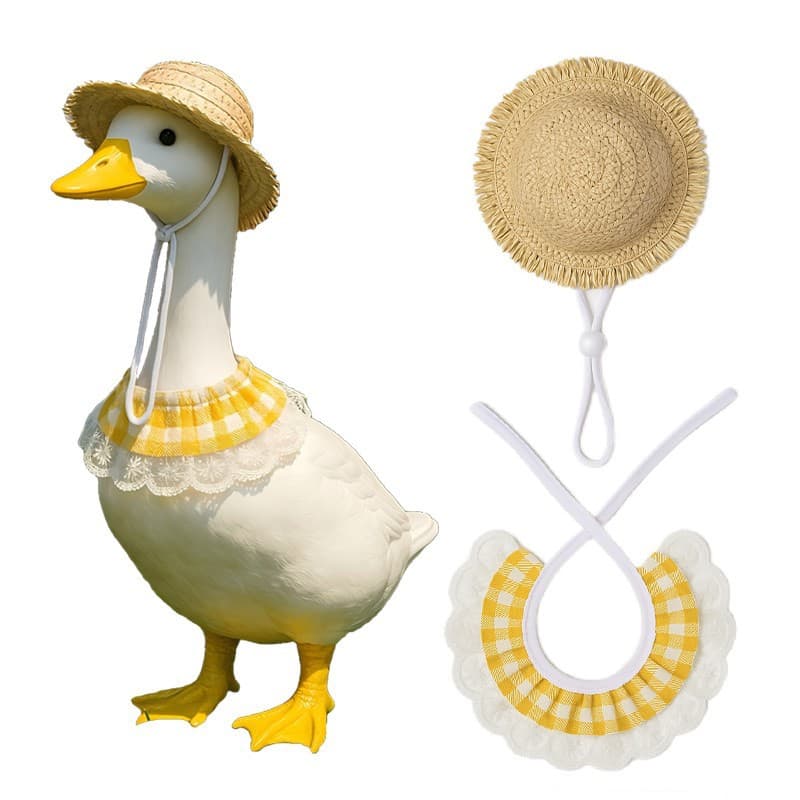 Khaki and Yellow 2 Sets Porch Goose & Small Pet Costume Set - 2 Summer Straw
