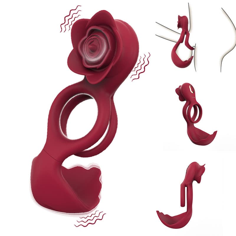 Red Romantic Rose Dual Motor Vibrating Couples Pleasure Ring - Rechargeable