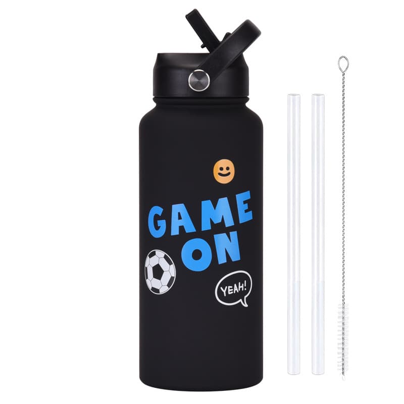 Style 9B Black Vibrant Fun Print 1L Stainless Steel Insulated Water Bottle