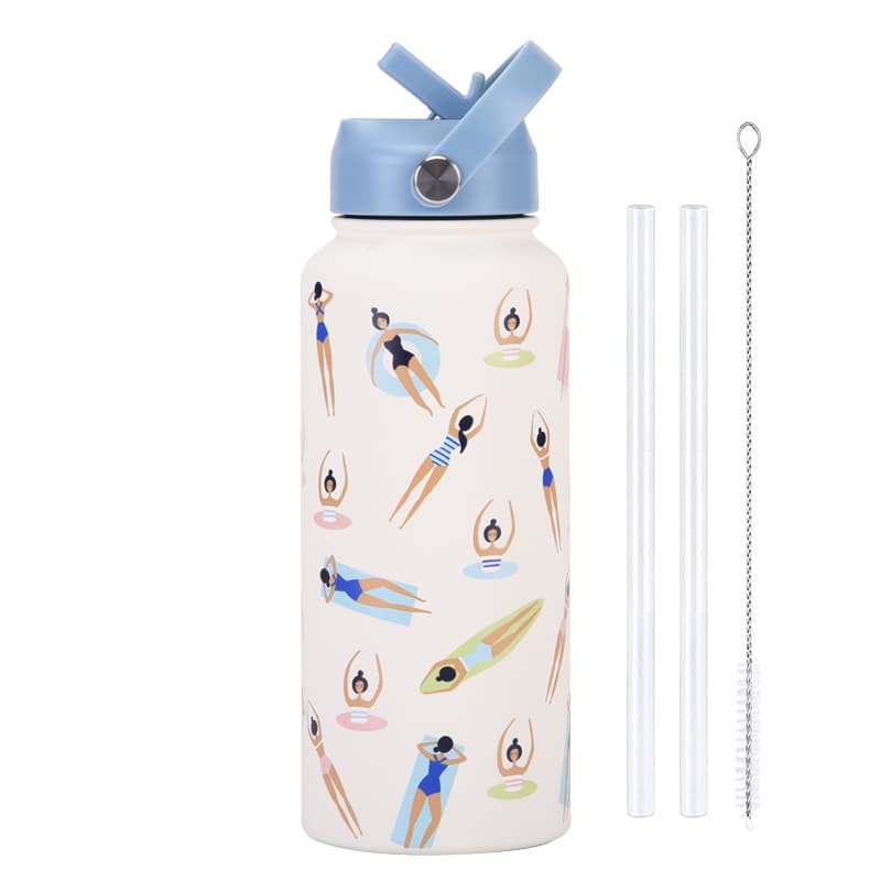 Style 23C White and Blue Vibrant Fun Print 1L Stainless Steel Insulated