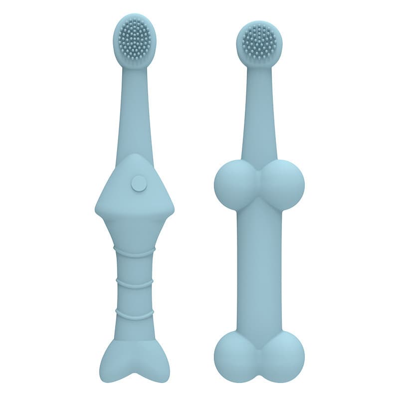 6 x Silicone Pet Toothbrush (3 Fish shape and 3 Bone shape) Blue Gentle