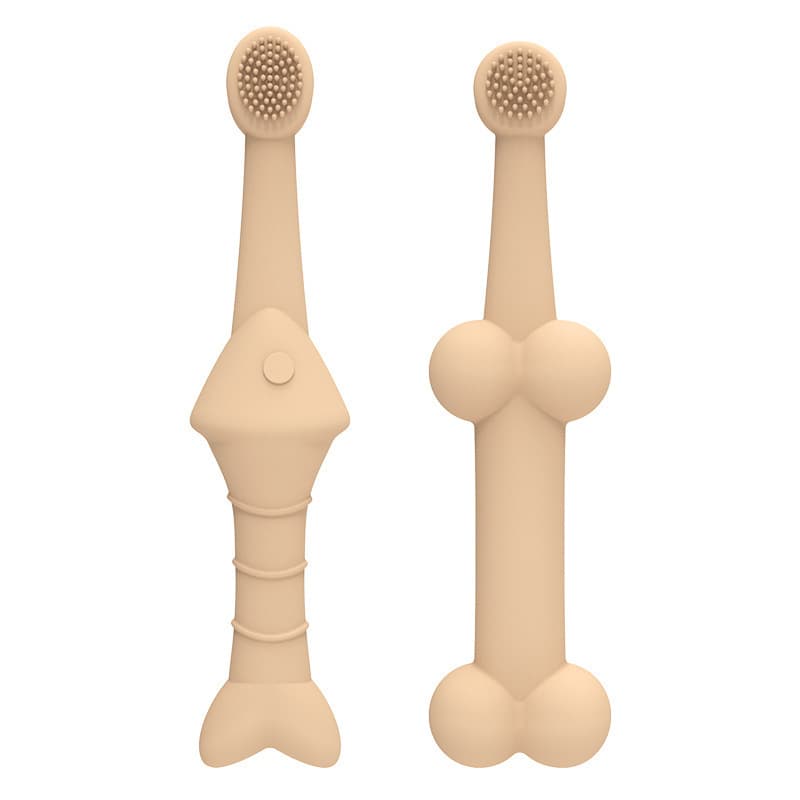6 x Silicone Pet Toothbrush (3 Fish shape and 3 Bone shape) Beige Gentle
