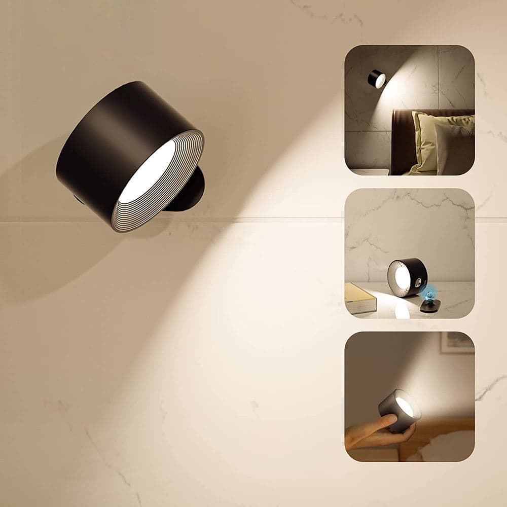 Black Rechargeable LED Magnetic Wall Light - Touch Control, 3 Colors