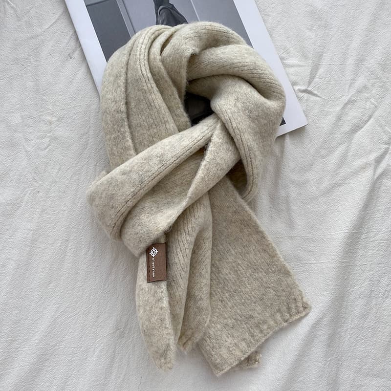 Beige Luxuriously Soft Wool Blend Knit Scarf - Cozy Warm Solid Colour Unisex